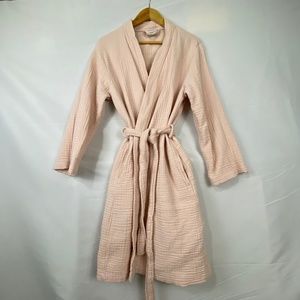 Parachute women's Sz M Rose waffle bath robe Turkish cotton knee length pink